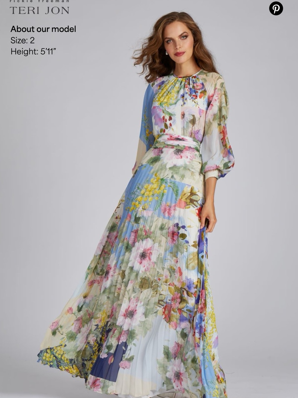 Rickie Freeman Teri Jon Floral Patchwork Pleated Gown Worn Once